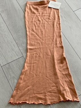 Savannah Morrow Peach Maxi Knit Skirt — Sleek Flared Hem